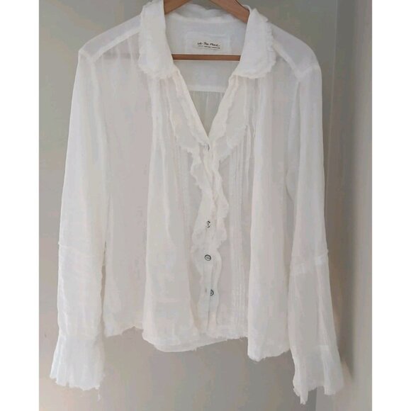Free People Savannah Ruffle Button Down Blouse - Picture 1 of 10